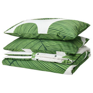 IKEA KUNGSCISSUS Duvet Cover & Pillowcase, White/Green, King (205.650.74) NEW